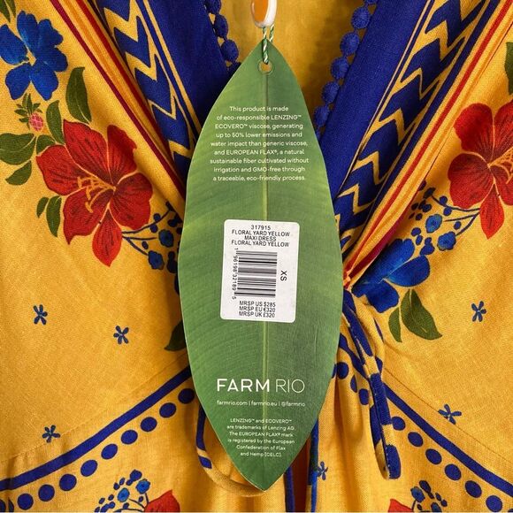NEW FARM Rio Floral Yard Yellow Maxi Dress Embroidered Eyelet Beaded Tassel XS/S - Picture 16 of 16